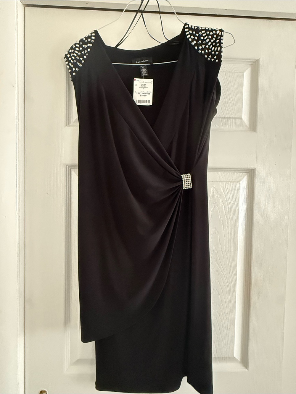 R&M Richards Black Midi Dress with Rhinestone-Studded Shoulders *NWT* (Size10)